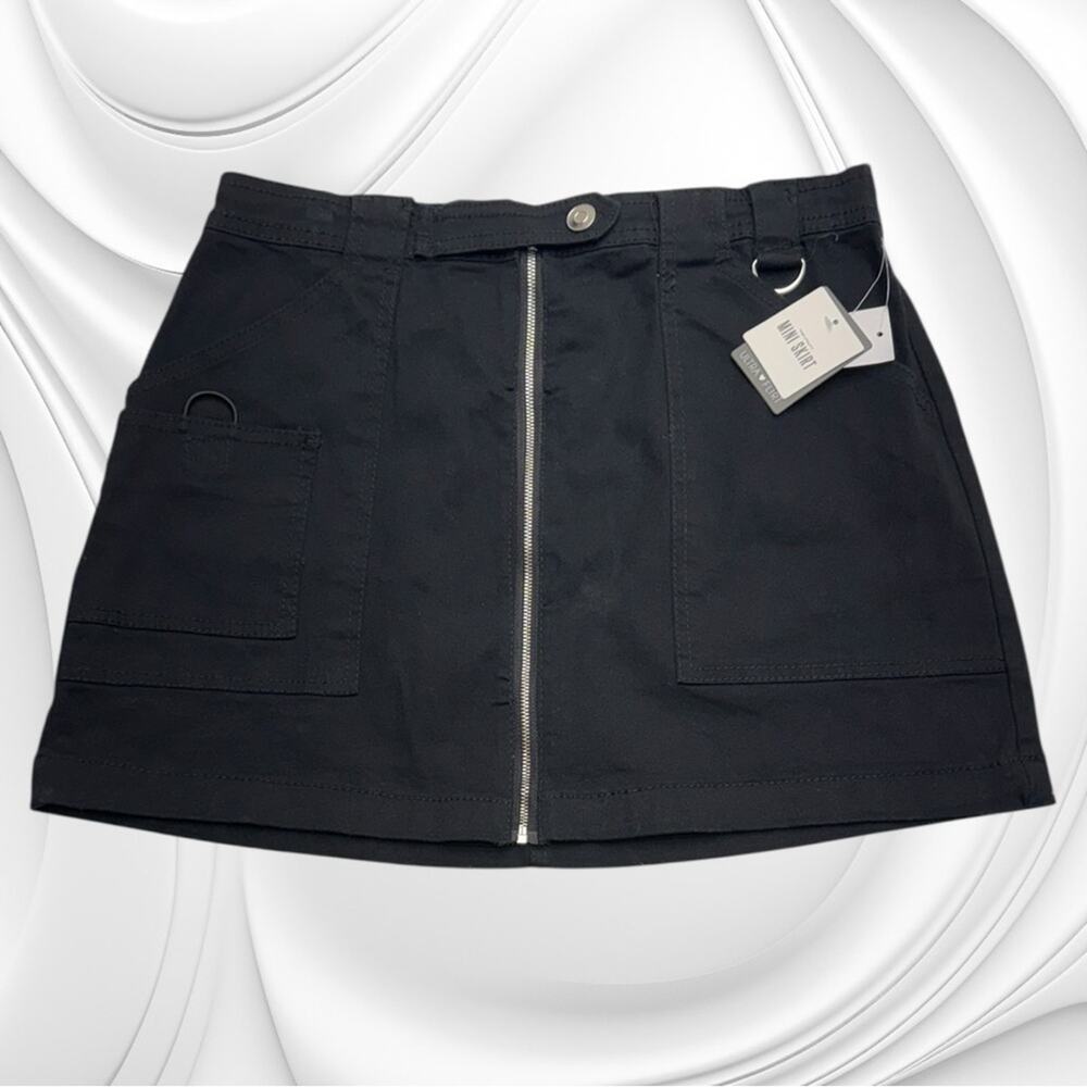 ULTRA FLIRT Women’s Large Black FRONT ZIPPER UTILITY Mini Skirt